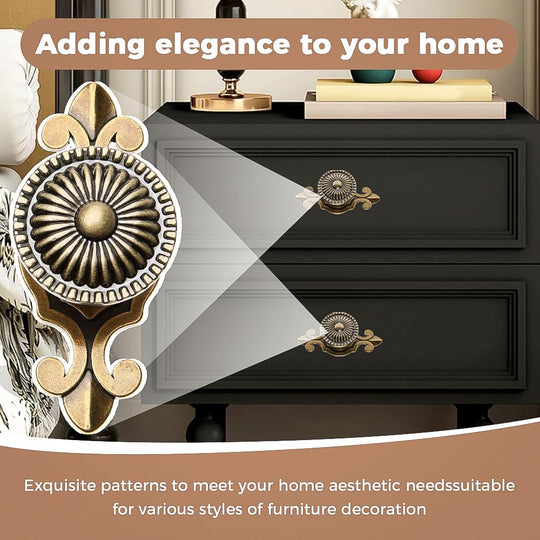 Kitchen Cabinet Knobs Pulls with Backplate, 2 in 1 Retro Round Metal Knob Pull Handle for Antique Dresser Drawer Cabinet Cupboard Wardrobe Door Room Hardware Decoration,5-Pack, Bronze