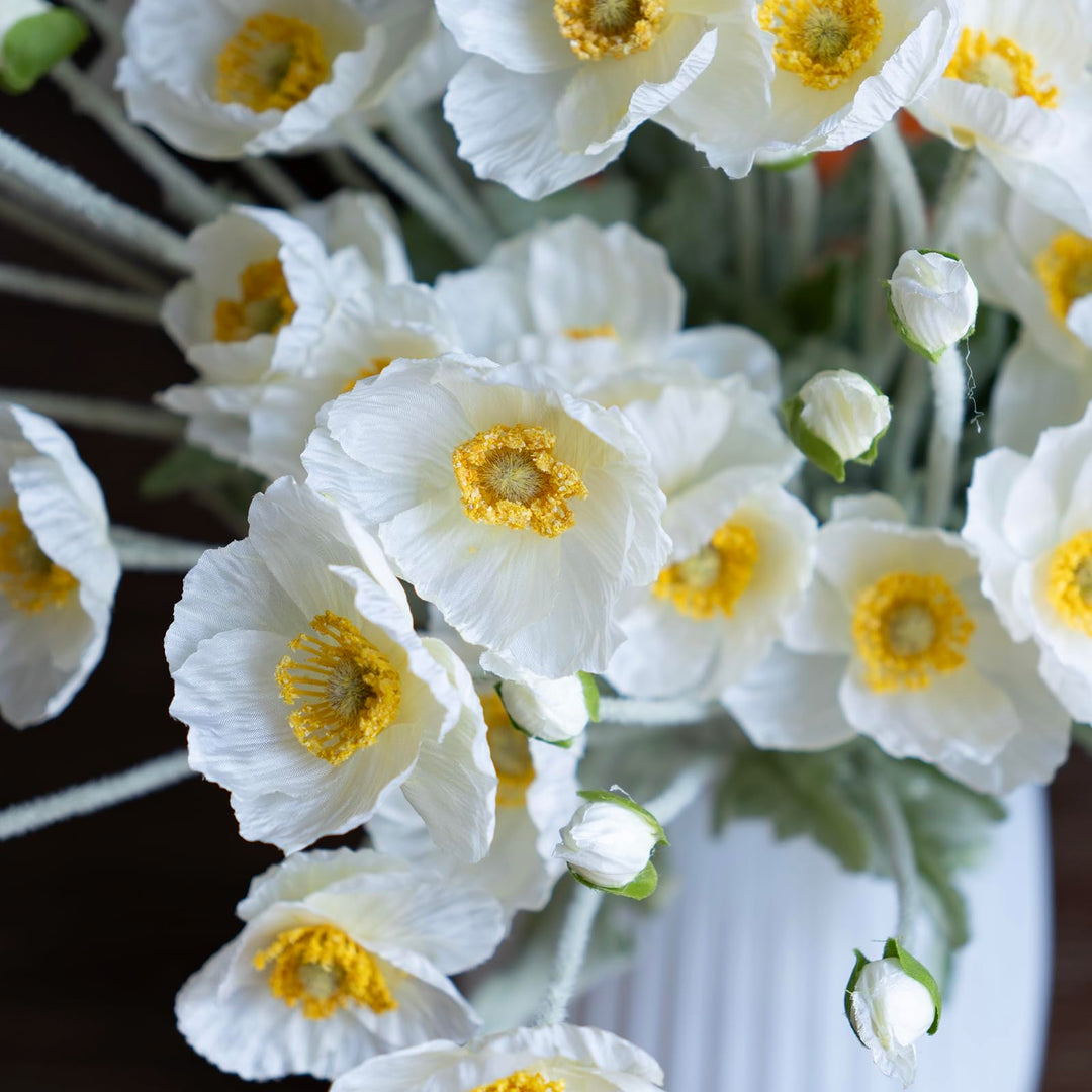 DUYONE Artificial Flowers 6 Stems Poppy Silk Bouquet,for Wedding, Home, Party Decoration,Table Centerpiece Arrangement(White)