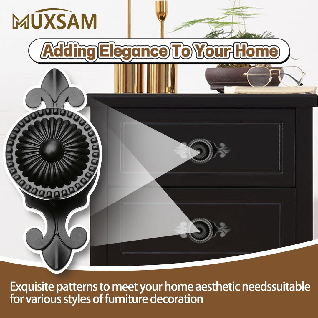 Kitchen Cabinet Knobs Pulls with Backplate, 2 in 1 Retro Round Metal Knob Pull Handle for Antique Dresser Drawer Cabinet Cupboard Wardrobe Door Room Hardware Decoration,5-Pack, Bronze