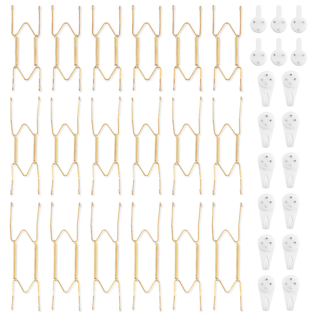 Bilillo 12-Piece Stainless Steel Wall Plate Hangers, 6/8/10Inch Invisible Decorative Wire Plate Holders, Gold