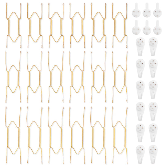 Bilillo 12-Piece Stainless Steel Wall Plate Hangers, 6/8/10Inch Invisible Decorative Wire Plate Holders, Gold