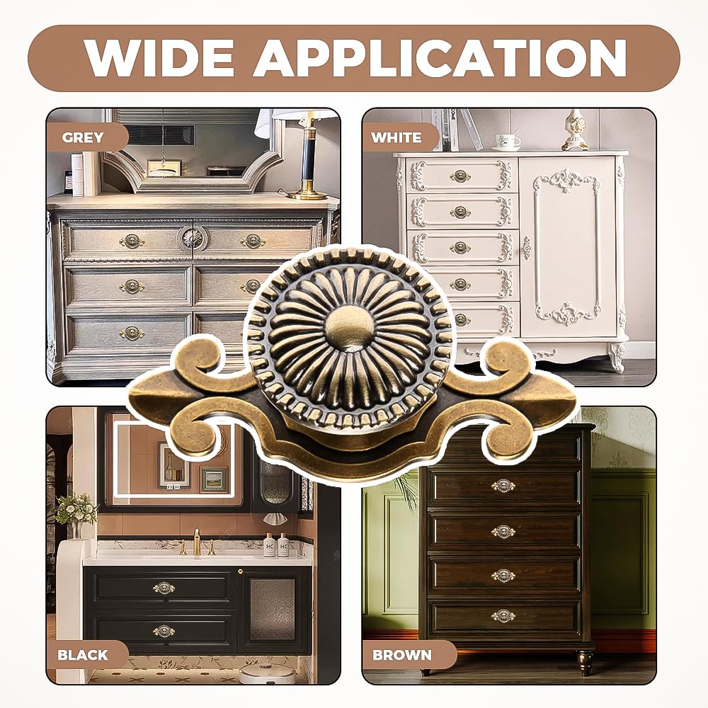 Kitchen Cabinet Knobs Pulls with Backplate, 2 in 1 Retro Round Metal Knob Pull Handle for Antique Dresser Drawer Cabinet Cupboard Wardrobe Door Room Hardware Decoration,5-Pack, Bronze