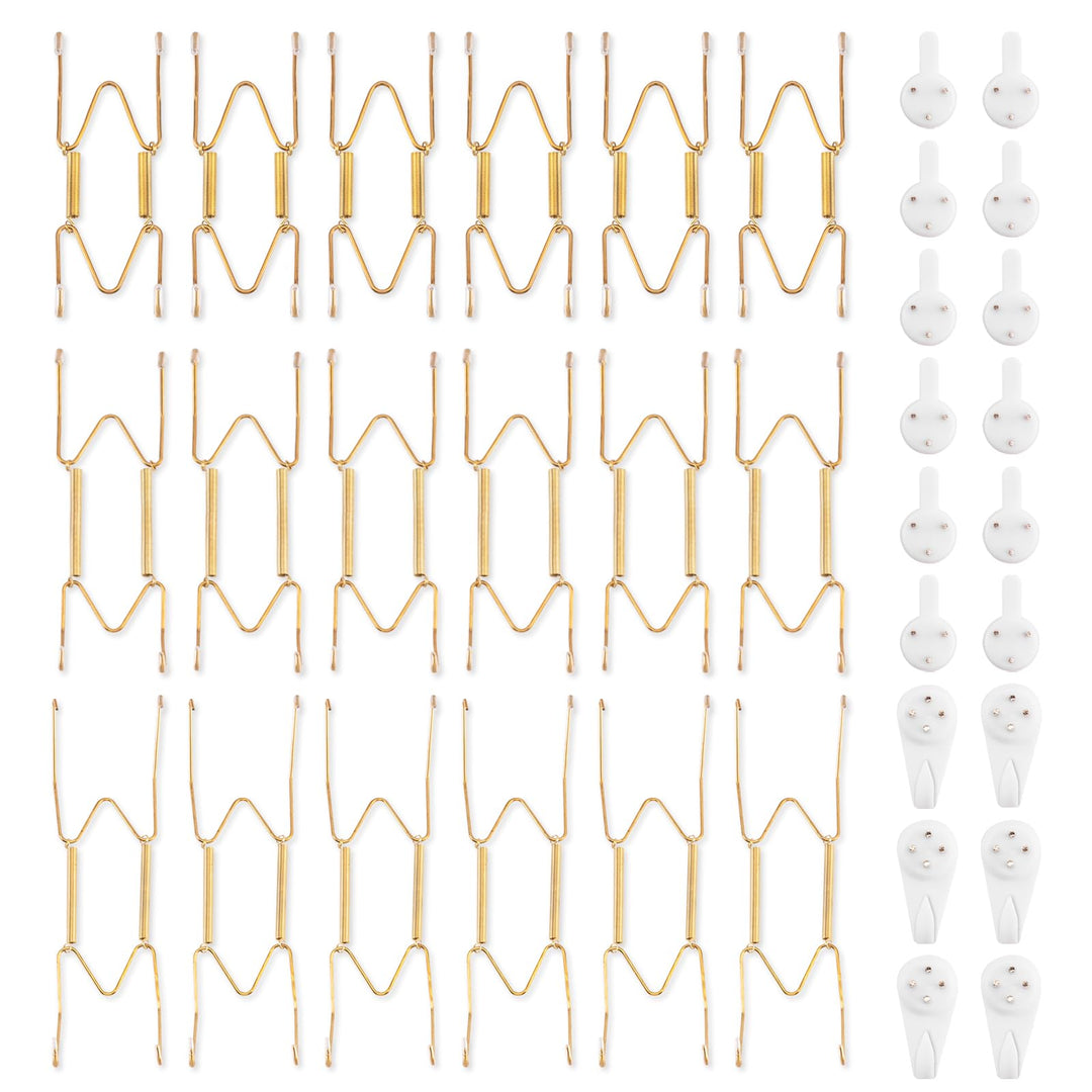 Bilillo 12-Piece Stainless Steel Wall Plate Hangers, 6/8/10Inch Invisible Decorative Wire Plate Holders, Gold