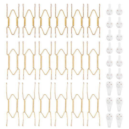 Bilillo 12-Piece Stainless Steel Wall Plate Hangers, 6/8/10Inch Invisible Decorative Wire Plate Holders, Gold
