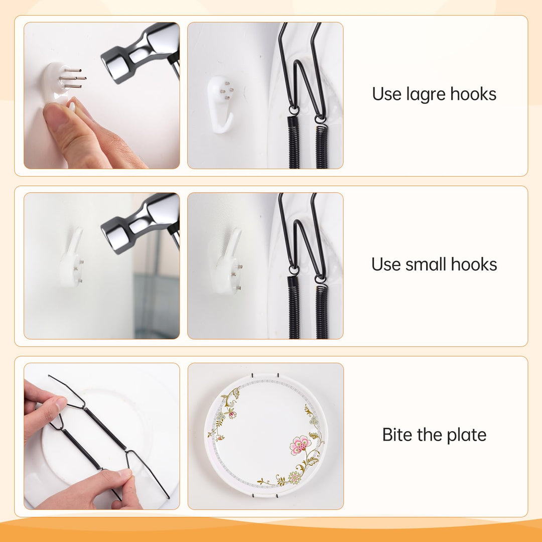 Bilillo 12-Piece Stainless Steel Wall Plate Hangers, 6/8/10Inch Invisible Decorative Wire Plate Holders, Gold