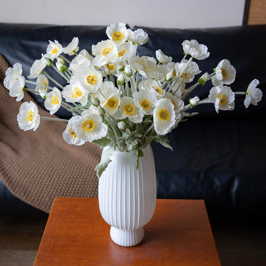 DUYONE Artificial Flowers 6 Stems Poppy Silk Bouquet,for Wedding, Home, Party Decoration,Table Centerpiece Arrangement(White)