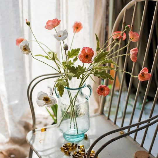 DUYONE Artificial Flowers 6 Stems Poppy Silk Bouquet,for Wedding, Home, Party Decoration,Table Centerpiece Arrangement(White)