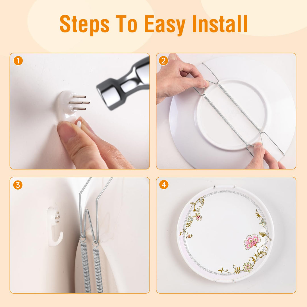 Bilillo 12-Piece Stainless Steel Wall Plate Hangers, 6/8/10Inch Invisible Decorative Wire Plate Holders, Gold