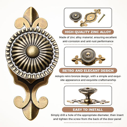 Kitchen Cabinet Knobs Pulls with Backplate, 2 in 1 Retro Round Metal Knob Pull Handle for Antique Dresser Drawer Cabinet Cupboard Wardrobe Door Room Hardware Decoration,5-Pack, Bronze