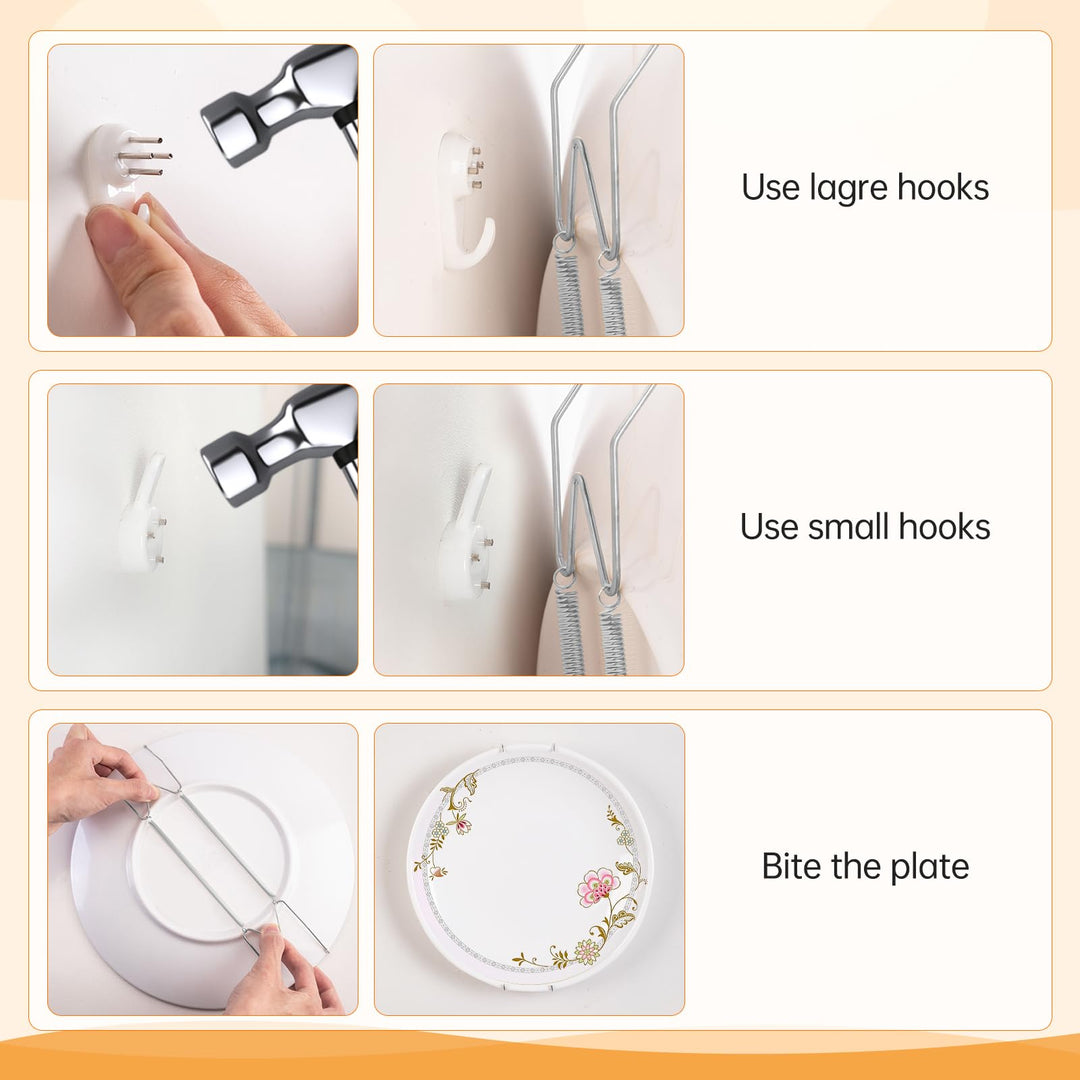 Bilillo 12-Piece Stainless Steel Wall Plate Hangers, 6/8/10Inch Invisible Decorative Wire Plate Holders, Gold