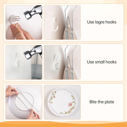 Bilillo 12-Piece Stainless Steel Wall Plate Hangers, 6/8/10Inch Invisible Decorative Wire Plate Holders, Gold