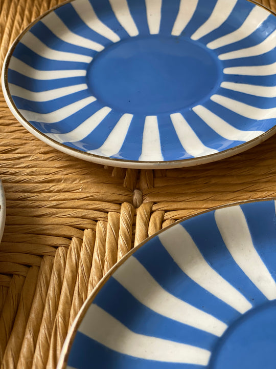 rare 1920s French Sarreguemines art deco striped plate set