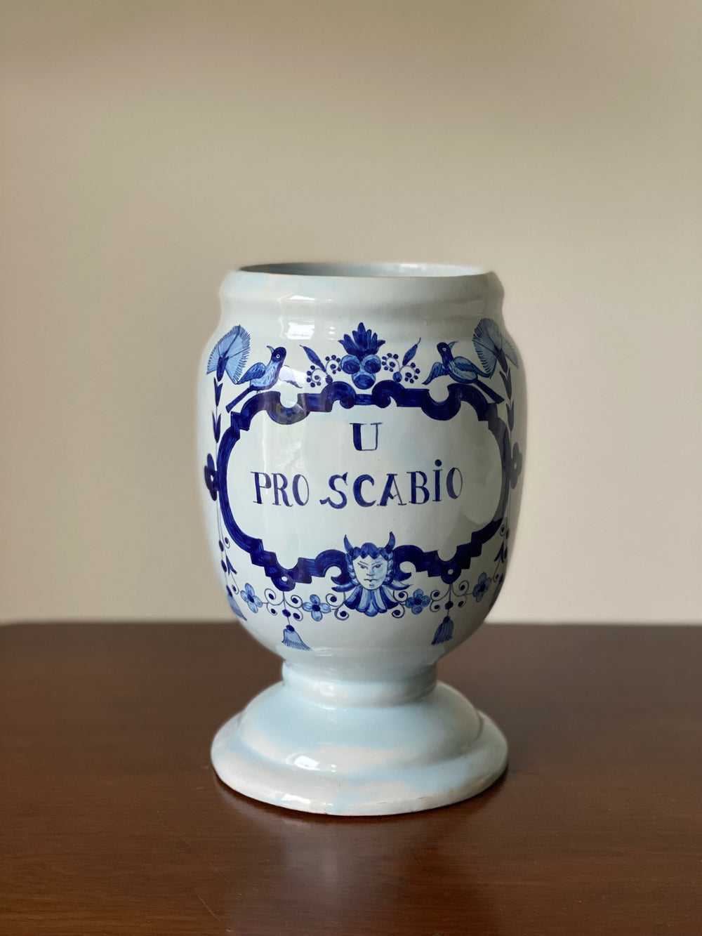 antique French delft hand painted apothecary jar