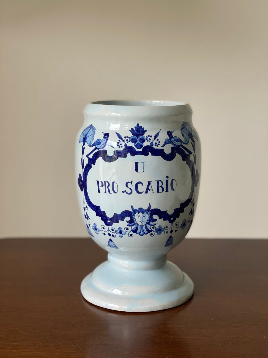 antique French delft hand painted apothecary jar