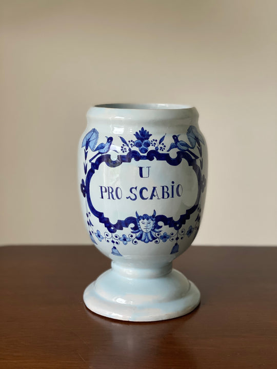 antique French delft hand painted apothecary jar