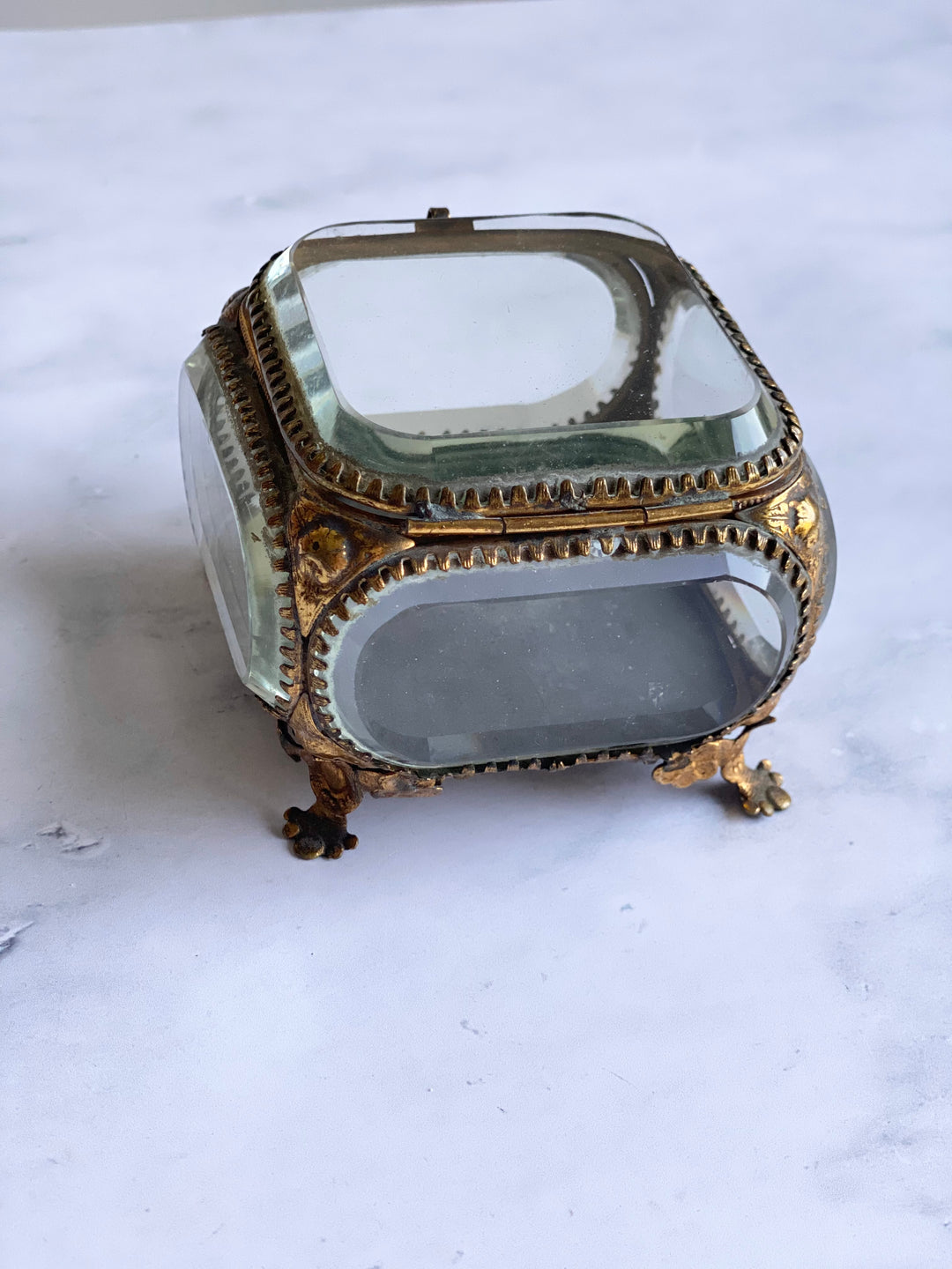 antique french beveled glass and ormolu bijoux casket, extra large