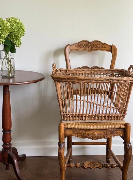 antique French open weave market basket