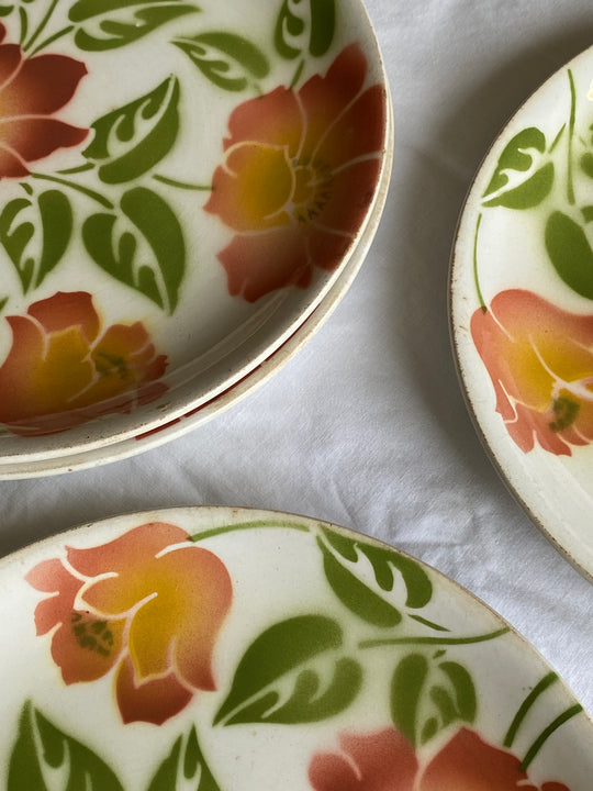 rare 1940s French Orchies faience dinner plates, set of 4