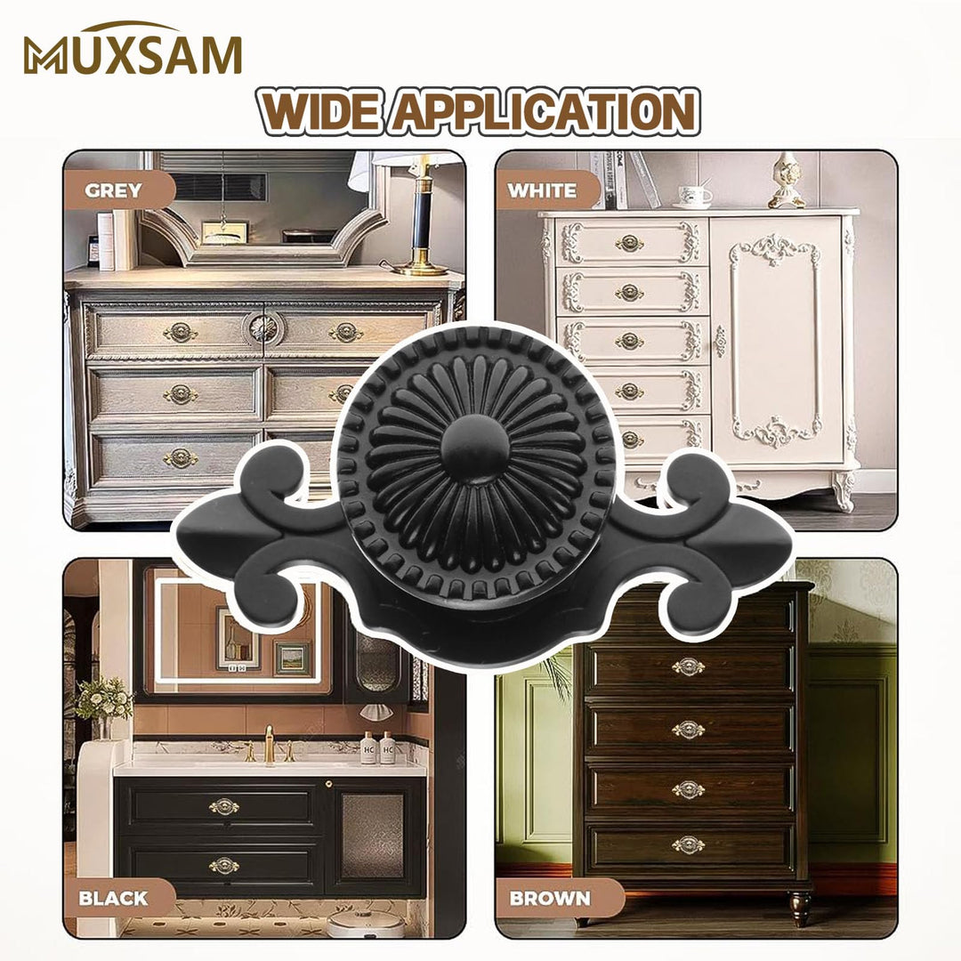 Kitchen Cabinet Knobs Pulls with Backplate, 2 in 1 Retro Round Metal Knob Pull Handle for Antique Dresser Drawer Cabinet Cupboard Wardrobe Door Room Hardware Decoration,5-Pack, Bronze