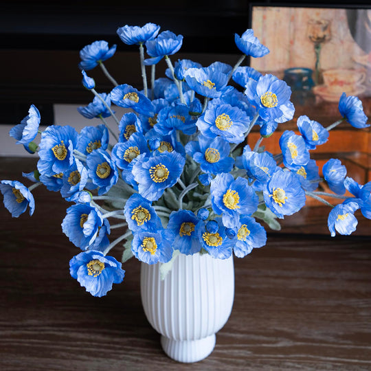 DUYONE Artificial Flowers 6 Stems Poppy Silk Bouquet,for Wedding, Home, Party Decoration,Table Centerpiece Arrangement(White)