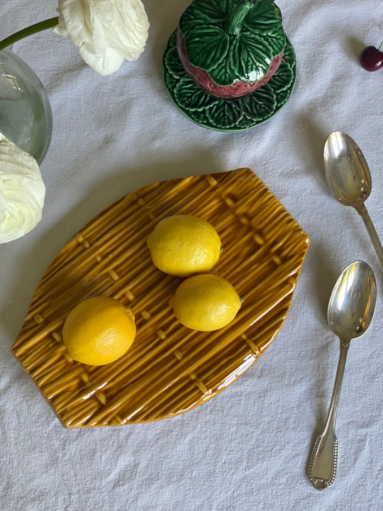 1950s French Vallauris “woven” majolica tray