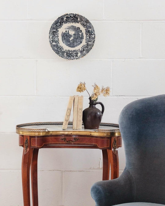 pair of vintage French Louis XV marble top side tables