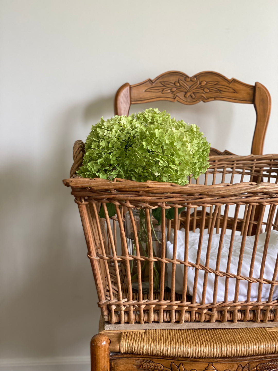 antique French open weave market basket