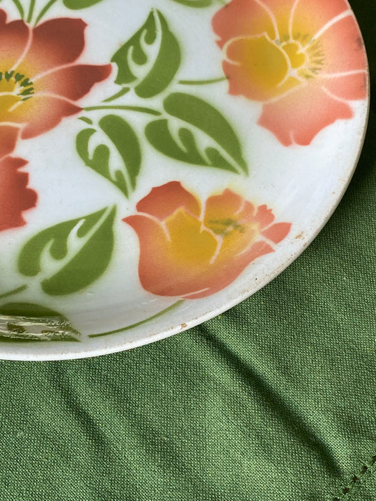 rare 1940s French Orchies faience dinner plates, set of 4