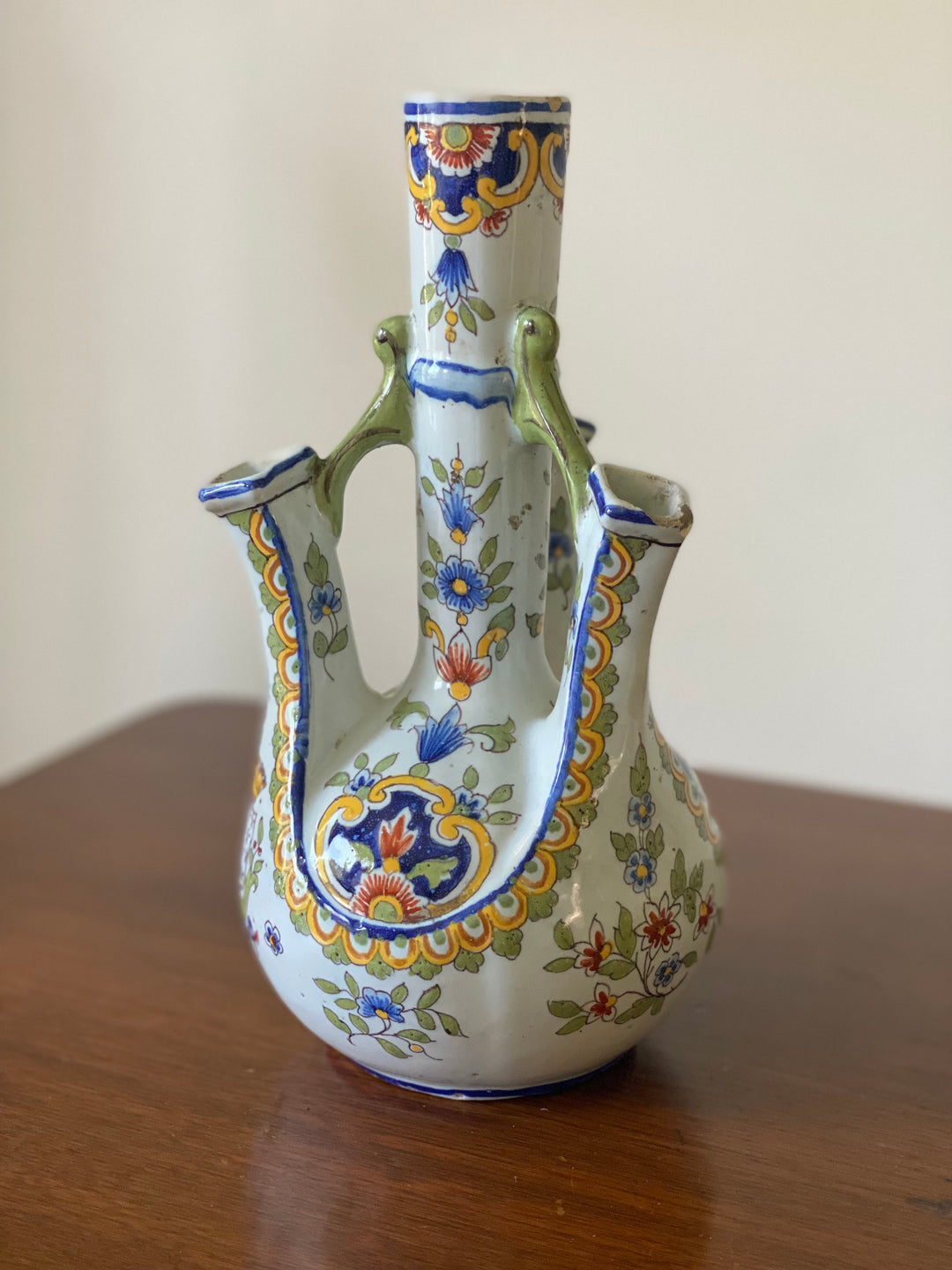 rare 19th century French Rouen pottery heraldic tulipiere