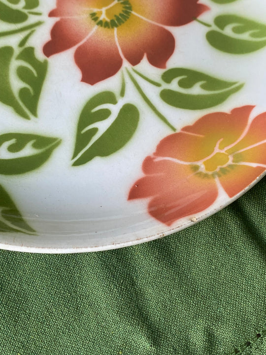 rare 1940s French Orchies faience dinner plates, set of 4