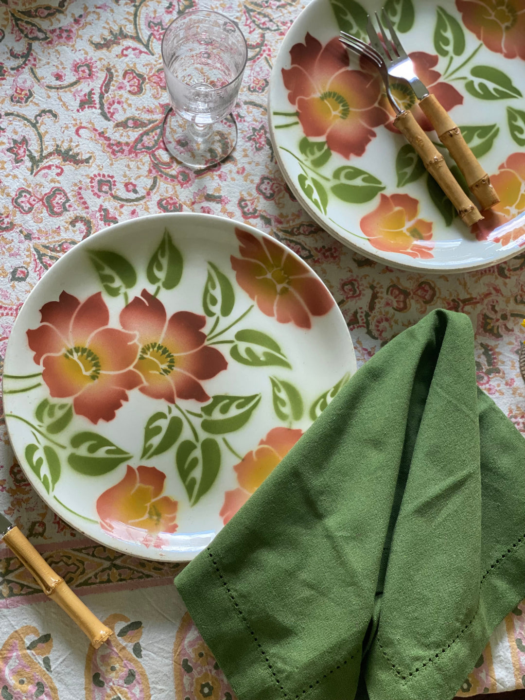 rare 1940s French Orchies faience dinner plates, set of 4