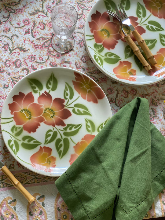 rare 1940s French Orchies faience dinner plates, set of 4