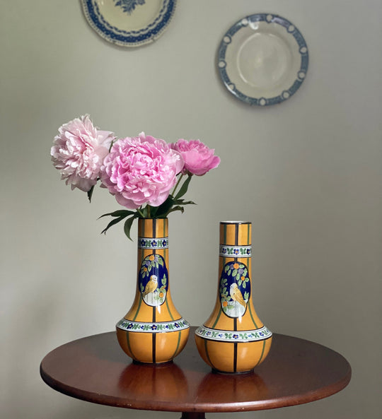 pair of rare 1930 French Henri Delcourt art deco ceramic vases