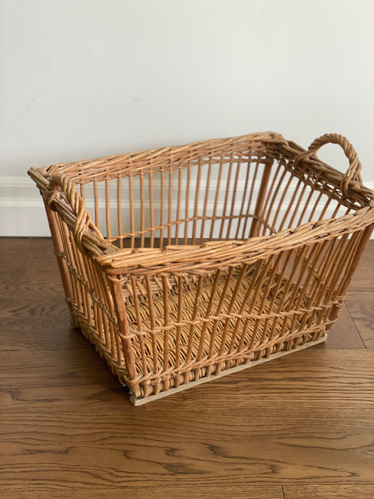 antique French open weave market basket