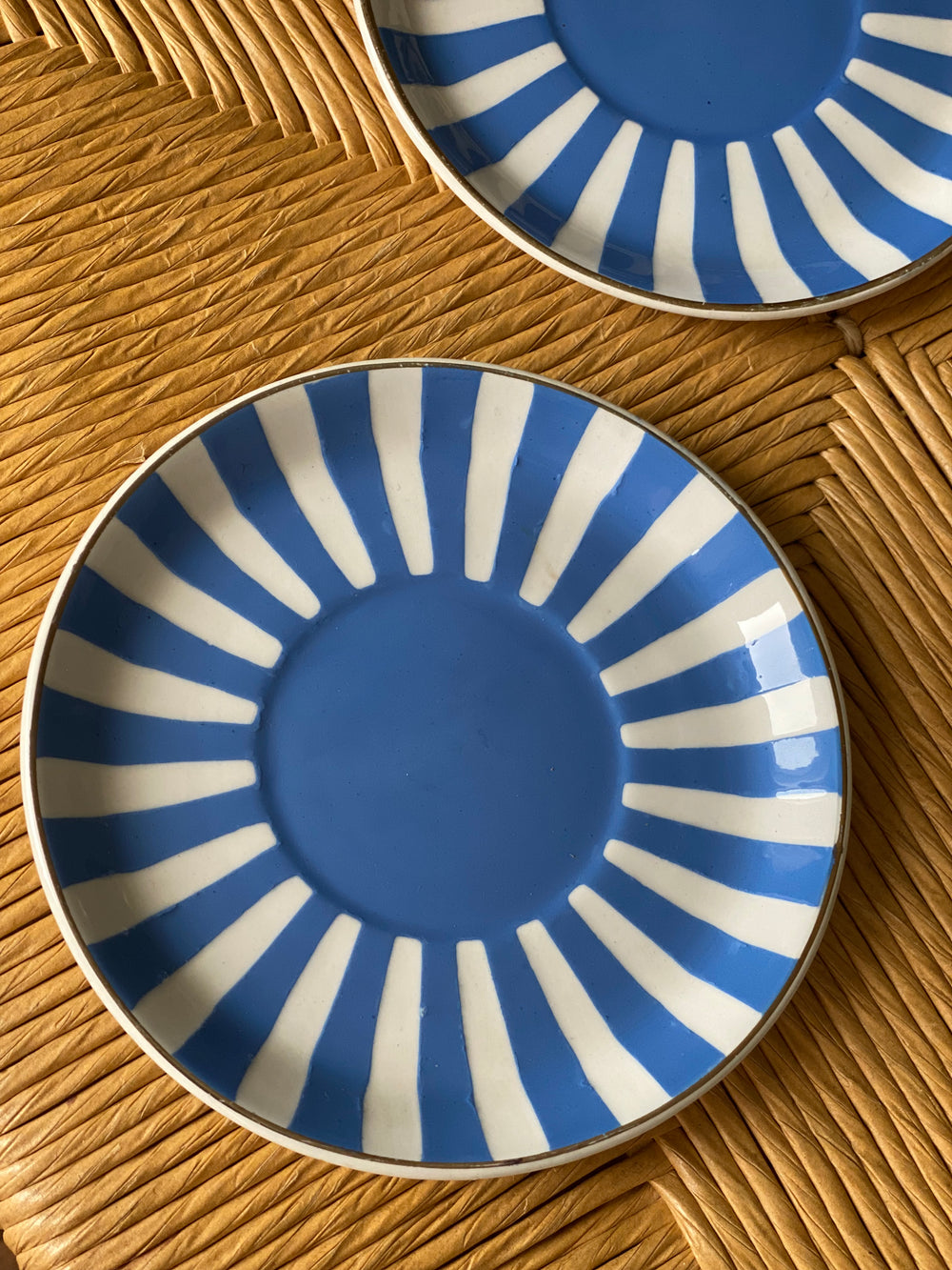 rare 1920s French Sarreguemines art deco striped plate set