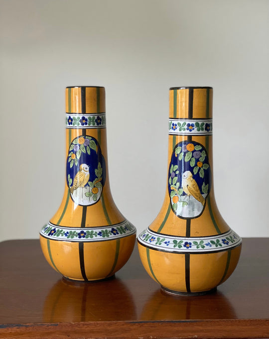 pair of rare 1930 French Henri Delcourt art deco ceramic vases