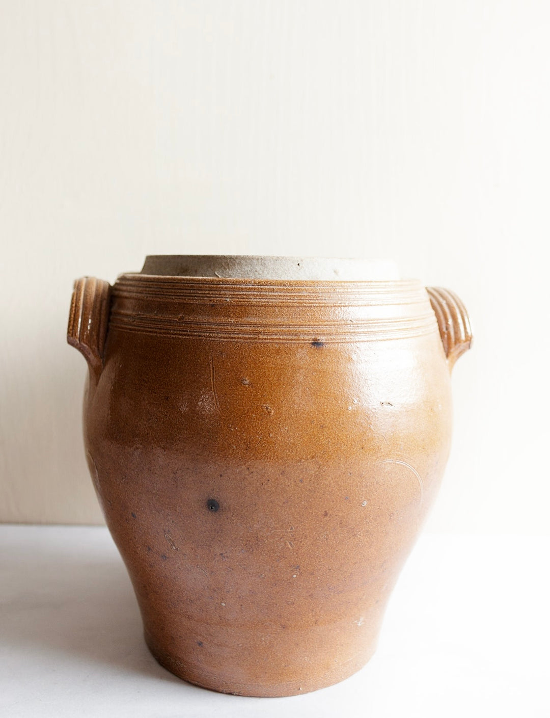 antique French large stoneware confit pot
