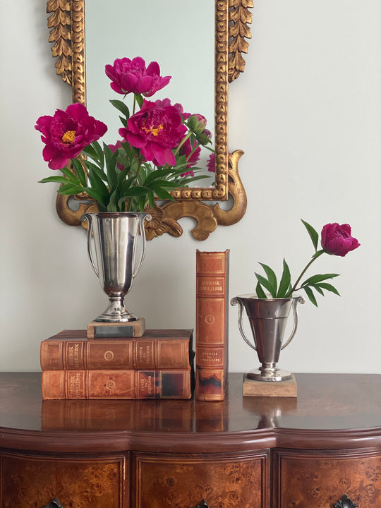 midcentury French stamped silver plate trophy vase