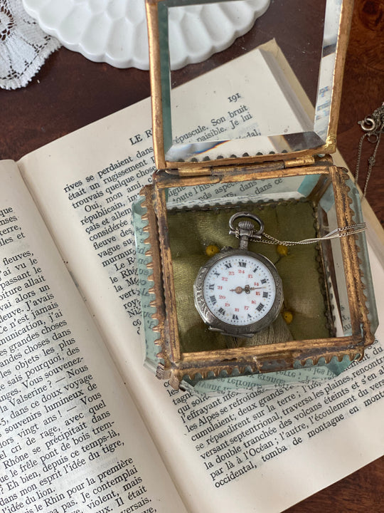 turn of the century French etched silver chatelaine ladies pocket watch