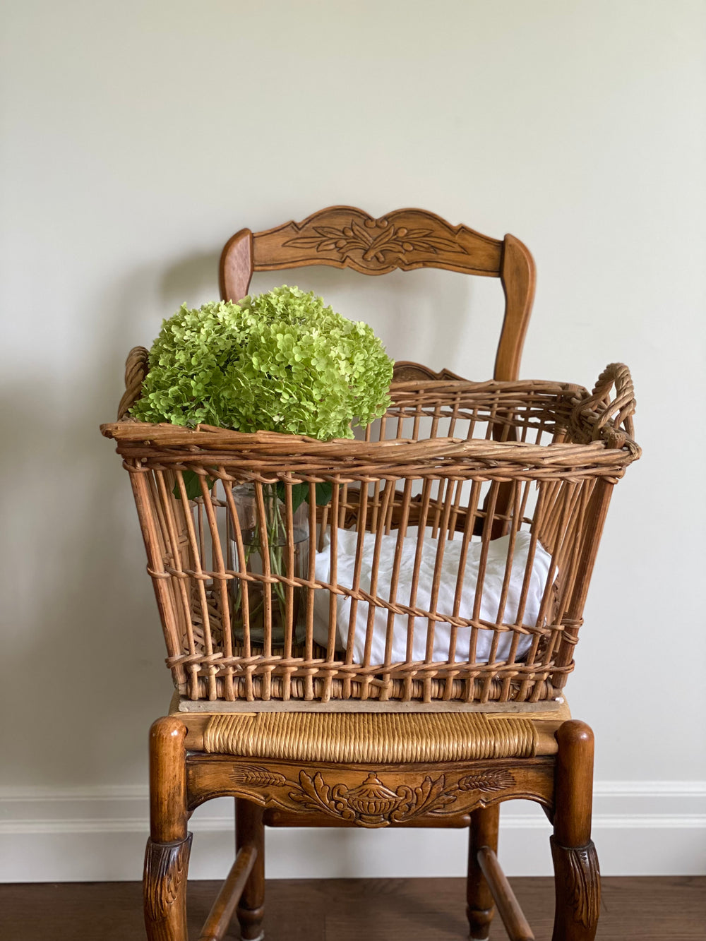 antique French open weave market basket