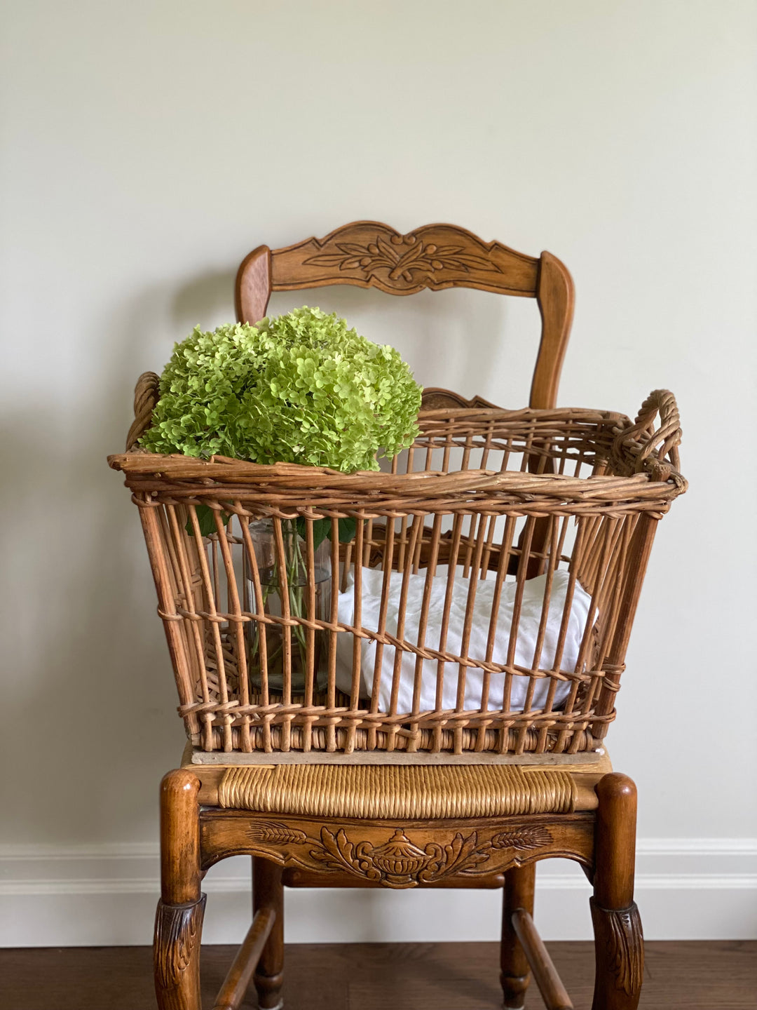 antique French open weave market basket