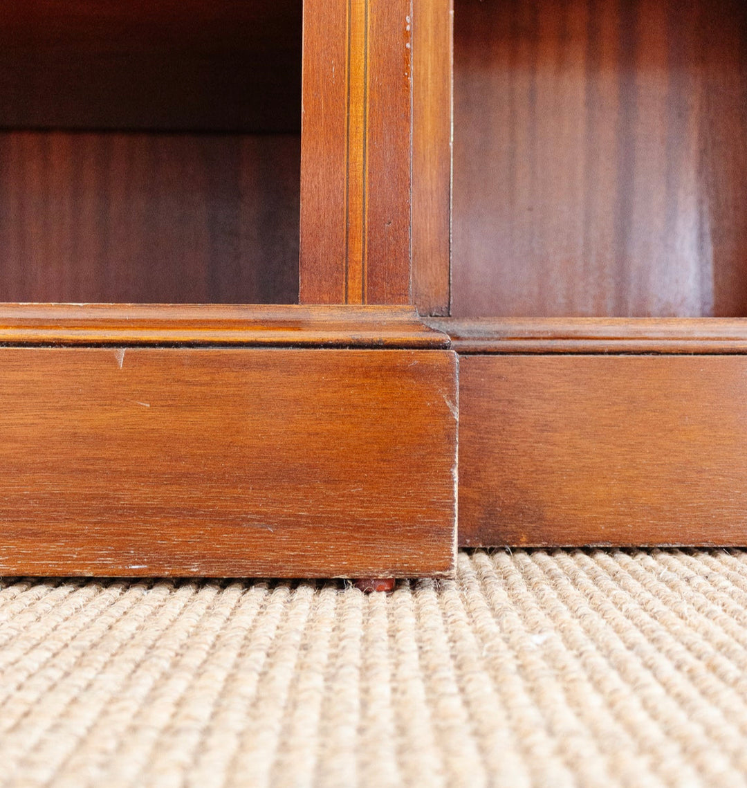 vintage English regency open bookcase with inlay