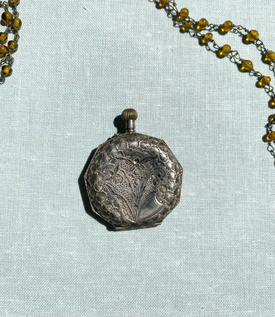 turn of the century French silver chatelaine ladies pocket watch with rare heart shaped face