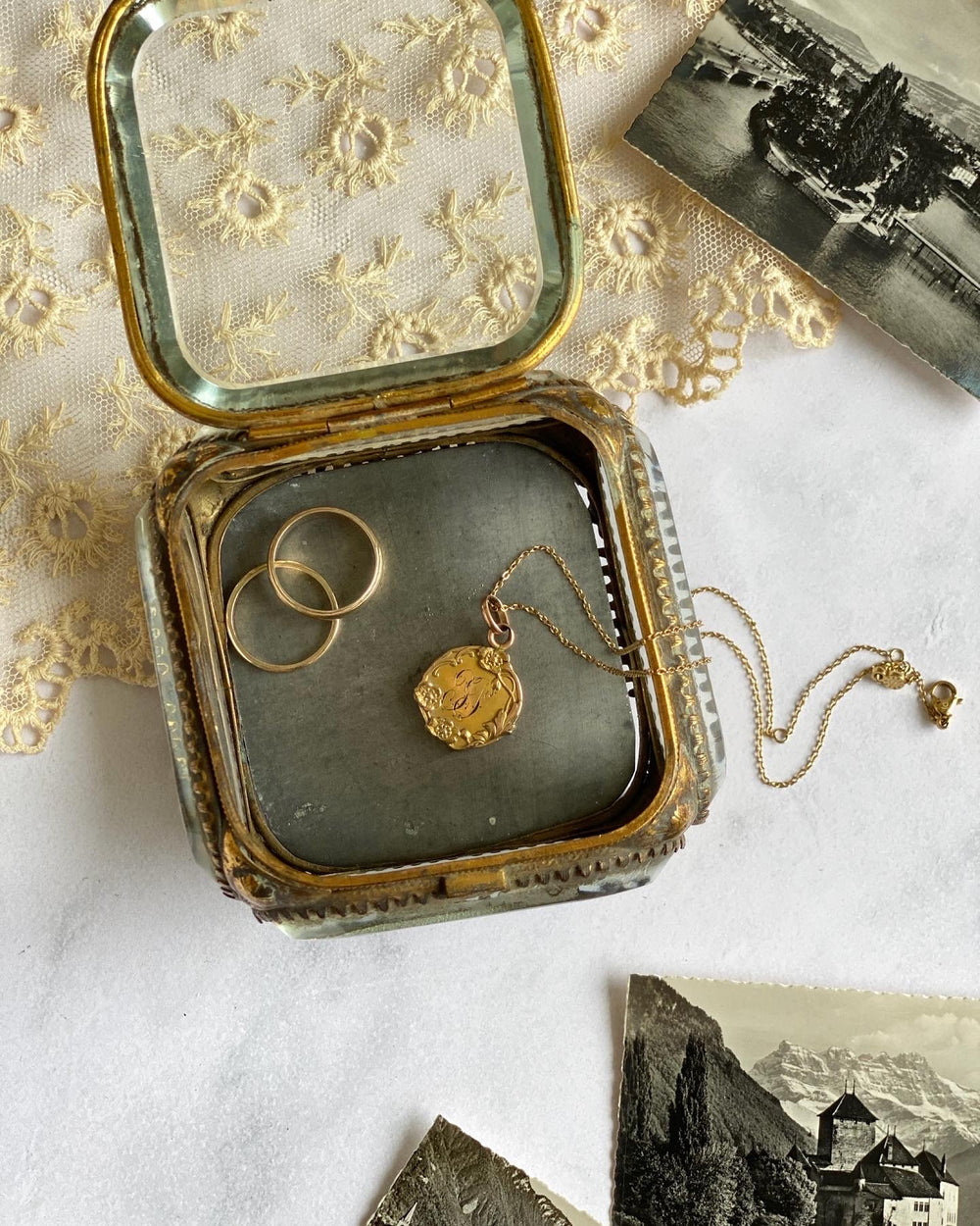 antique french beveled glass and ormolu bijoux casket, extra large