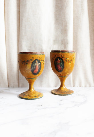 rare pair of 19th century Italian polychrome wood chalices