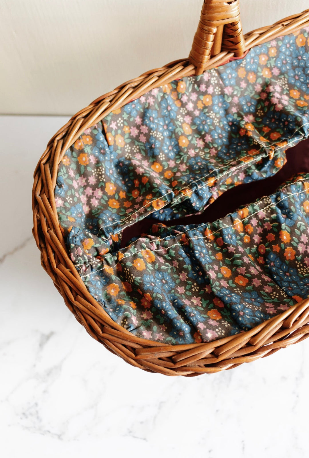 vintage French fabric lined panier