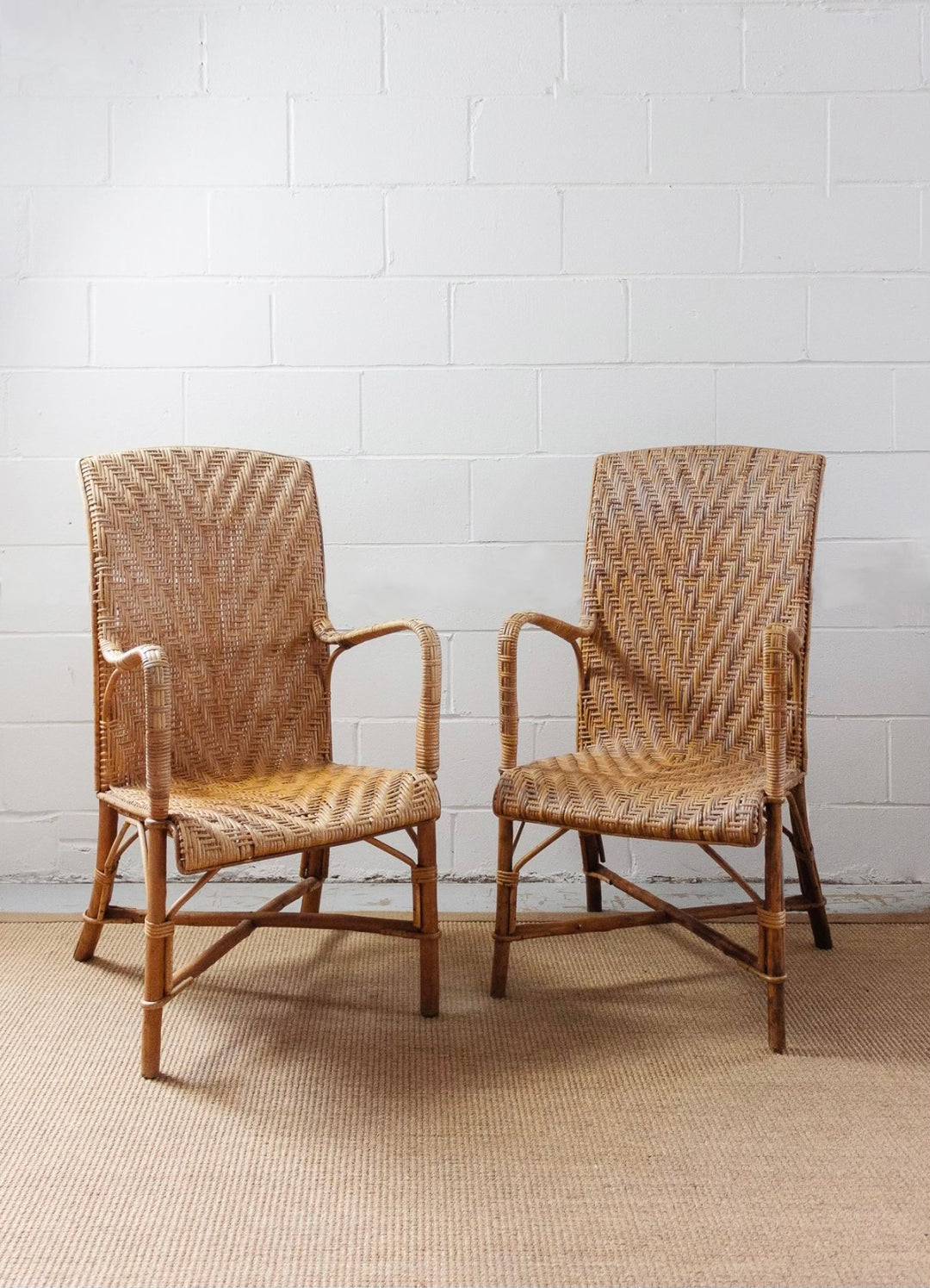 1920s French Riviera bamboo and rattan armchairs