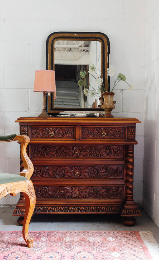 turn of the century Italian carved walnut chest of drawers