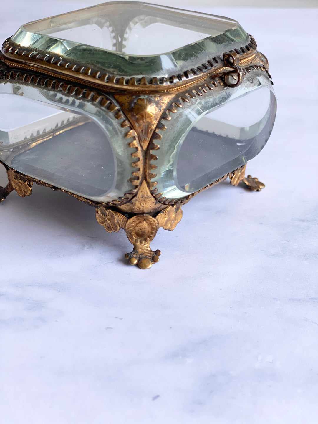 antique french beveled glass and ormolu bijoux casket, extra large
