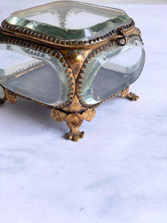 antique french beveled glass and ormolu bijoux casket, extra large